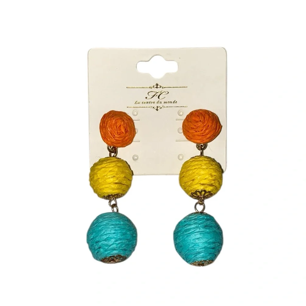 NWT Orange/Yellow/Blue Raffia Earrings